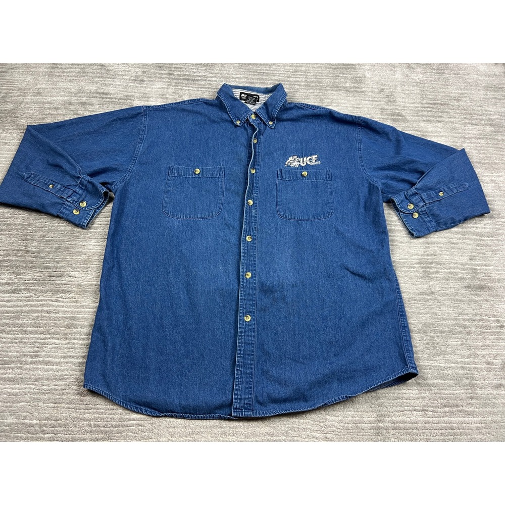 Jonathan Corey Shirt Mens XL Blue UCF Knights Denim Button Down Long Sleeve Logo